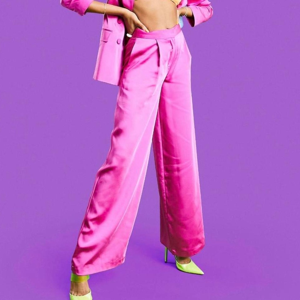 ASOS DESIGN wide satin suit pants in pink